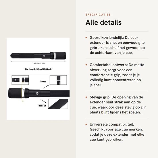 Dailygoods- Cue Extender 12.6 Inch - Billiard Houder - Aluminium Legering - Lichtgewicht - Schokbestendig - Verstelbaar - Biljartstok Verlenger van Dailygoods — afbeelding 2