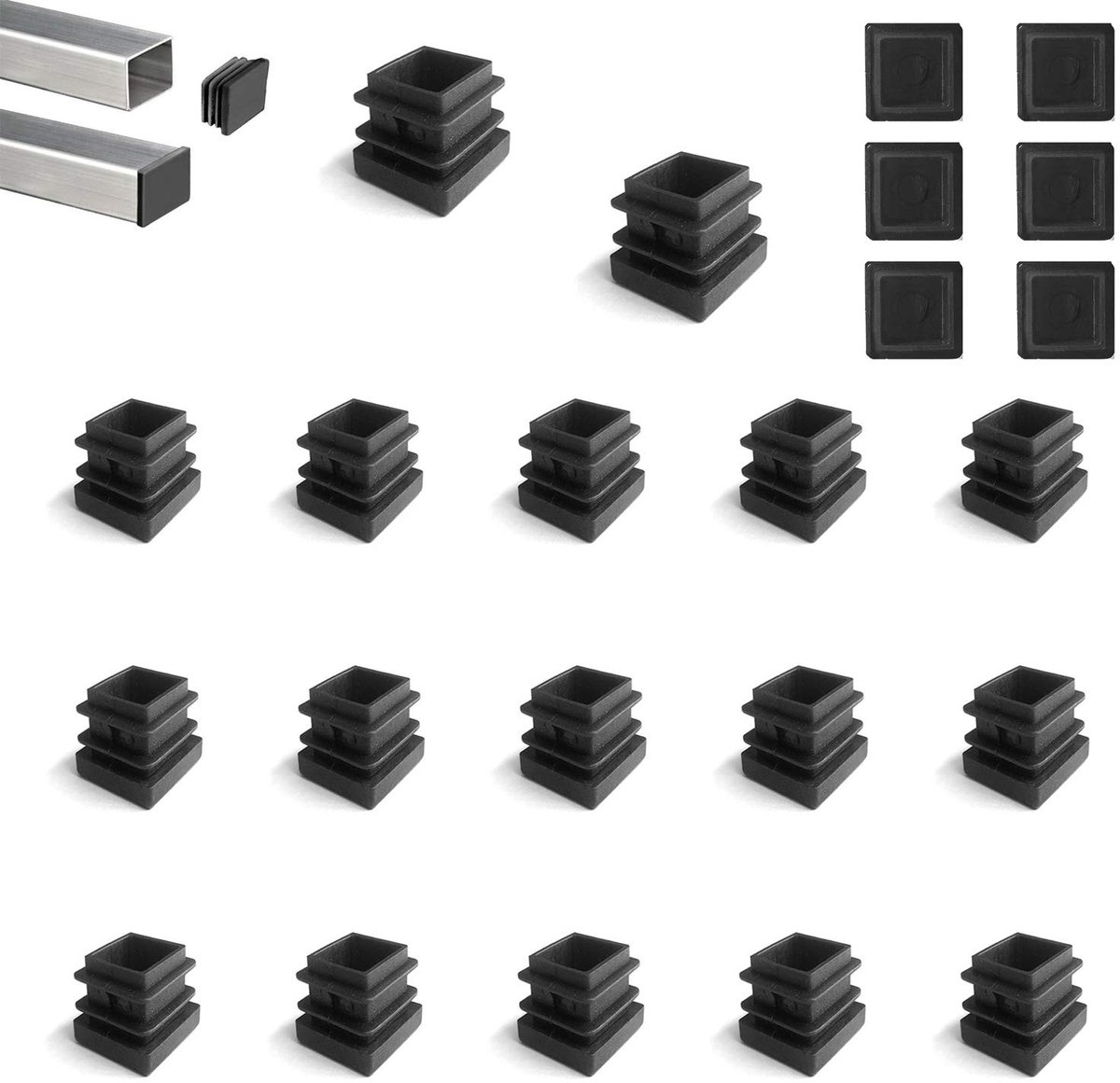 Dailygoods- Buisstoppen 15 x 15 mm - Voetdoppen - Lamellenstop - Kunststof - 20 Stuks - Veelzijdige Toepassingen