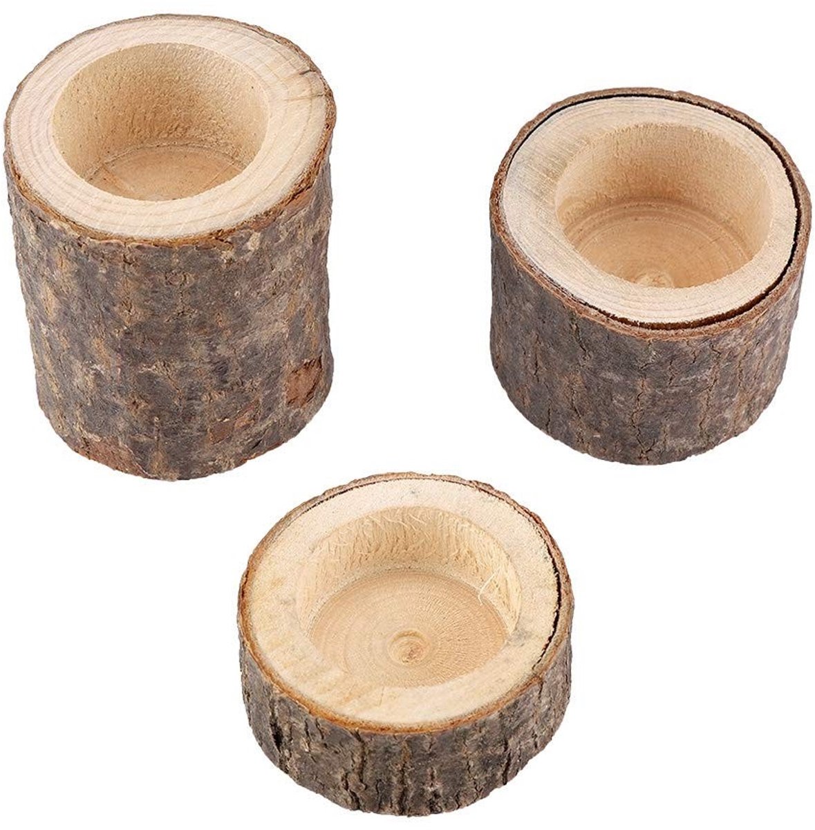 Dailygoods- Kandelaar Houten - Open Haard - Decoratie Huis - Tuin Ornament - Drie-delige Set - Bloempot Design