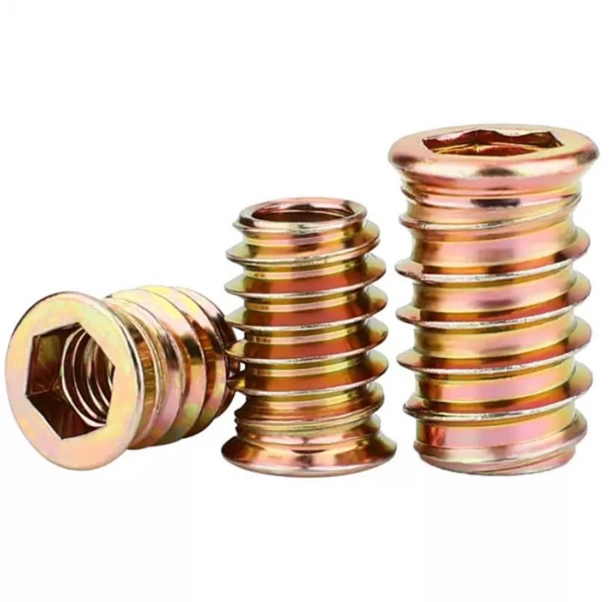 Dailygoods- Inschroefmoer M8 x 30mm - Schroefdraadinzetstukken - Binnenzeskant - Galvanisch verzinkt ijzer - Houten meubels - Betrouwbare vergrendeling tegen trillingen - Schroefdraadinzet