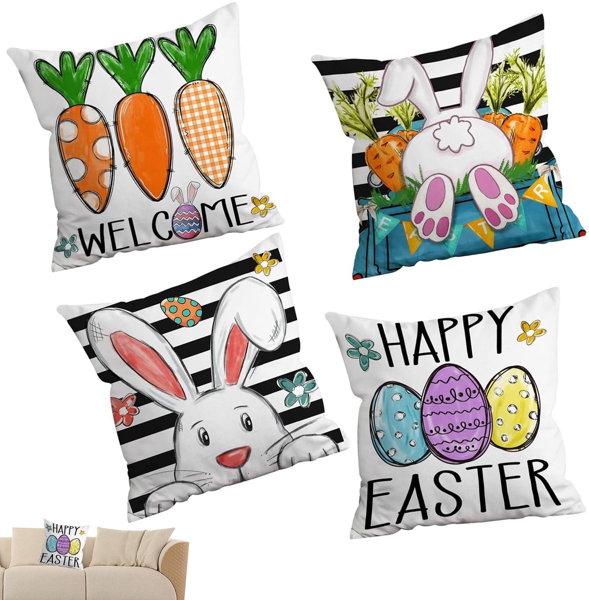 Dailygoods- Kussenhoezen Set van 4 - 40 x 40 cm - Premium Linnenstof - Decoratieve Kussenhoezen - Geschikt voor Binnen/Buiten - Met Verborgen Ritssluiting - Kussensloop