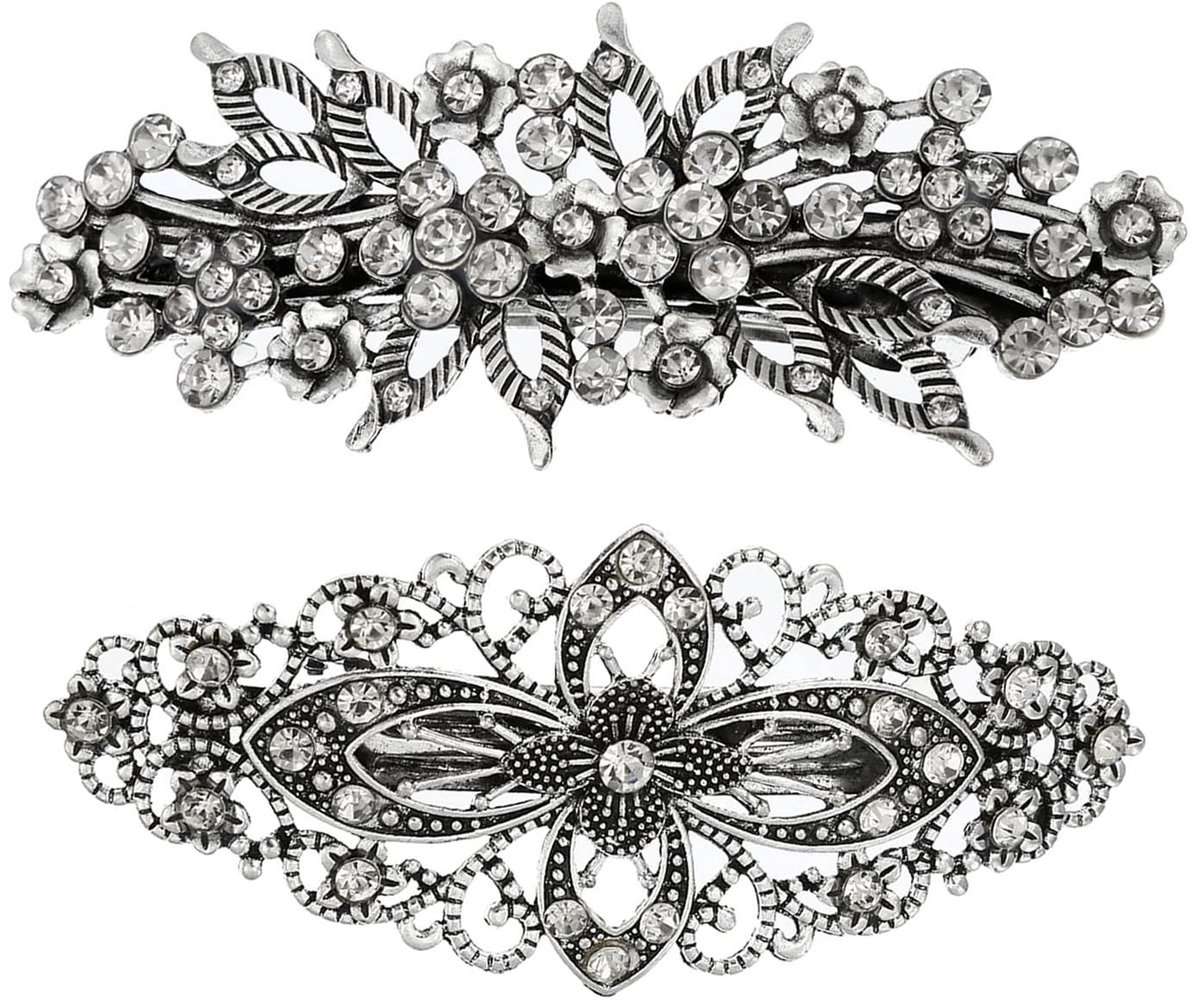 Dailygoods- Haarspelden Elegante Zilveren Haarspelden - Vintage Bloemen Haarspeldjes - Antieke Bruidsaccessoires - Duurzame Legering - Strass Steentjes - Haarclips