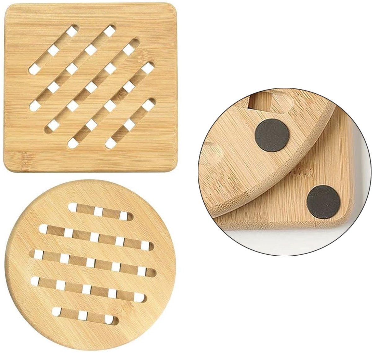 Dailygoods- Onderzetter Hittebestendig - Bamboe Onderzetters - Antislip - Multifunctionele Bureaudecoratie - Natuurlijke Houten Onderzetters - Set van 2