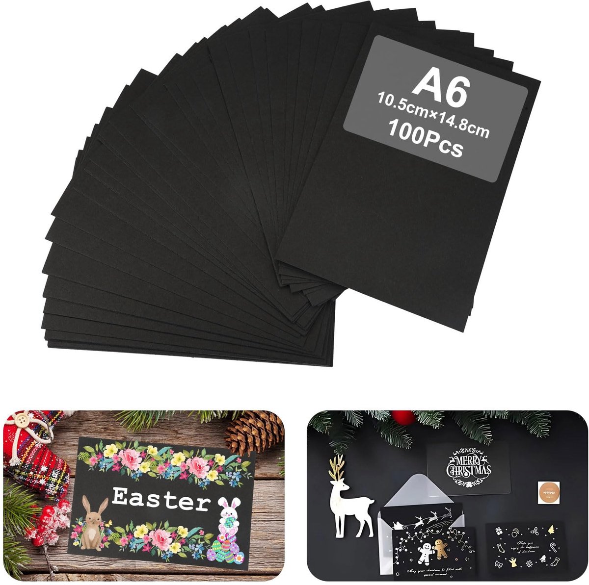 Dailygoods- Papieren Kaarten 100 vellen A6 250 g/m² - Zwart Gekleurd Papier - Zelfontwerp - Wenskaarten - Uitnodigingen - Creatieve Projecten - Kraftpapier
