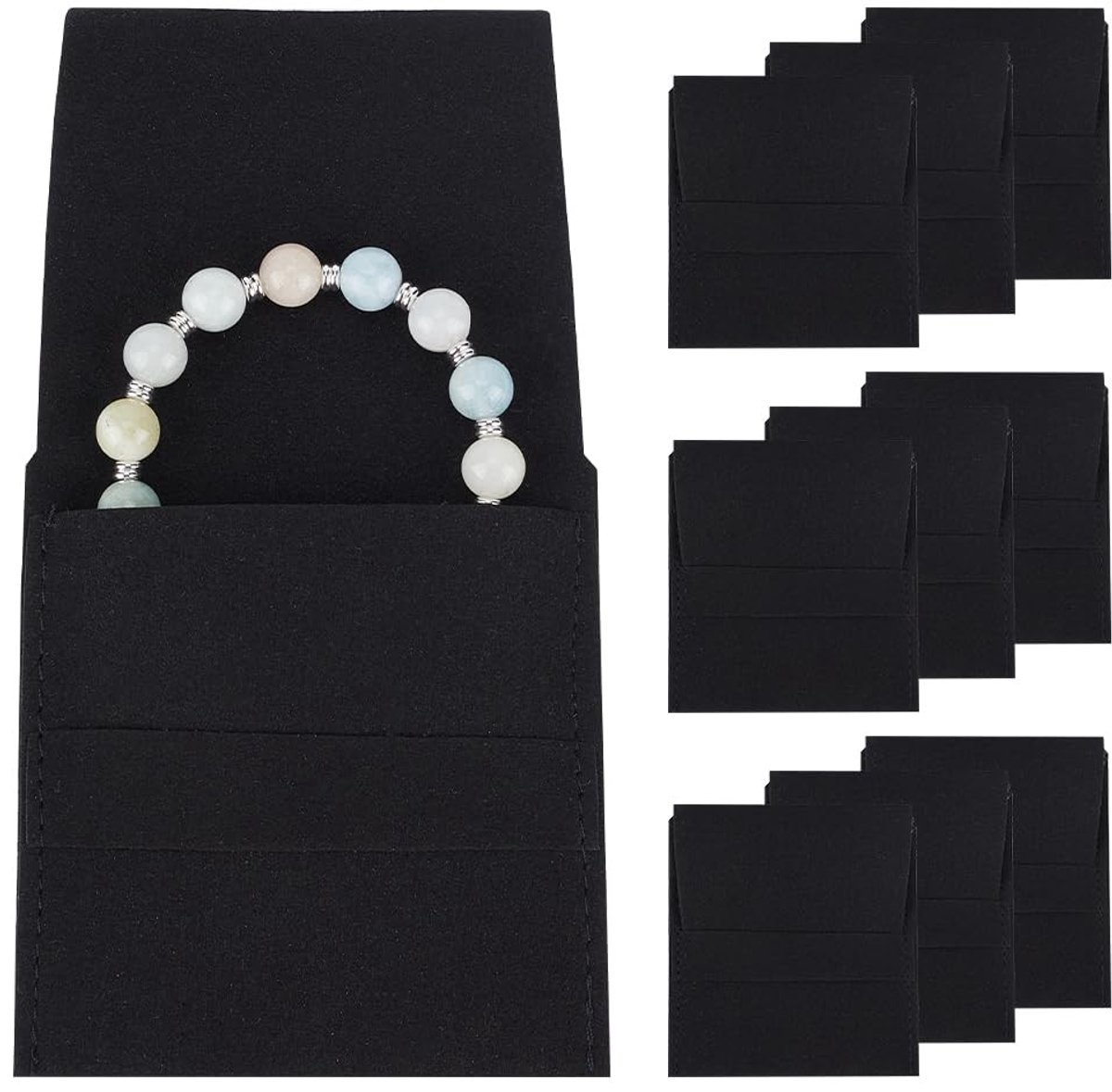 Dailygoods- Sieraden Pouch 10 Stuks - Zwarte Opbergzakken - Envelop Stijl - Sieraden Tassen - Oorbellen Protector - Voor Bruiloft/Feest - Sieradentas