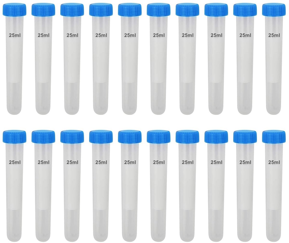 Dailygoods- Reageerbuisjes 20 stuks - Kunststof 25 ml - Schroefsluitingen - Transparant - Afgeronde bodem - Geschikt voor laboratoriumexperimenten - Centrifugebuis