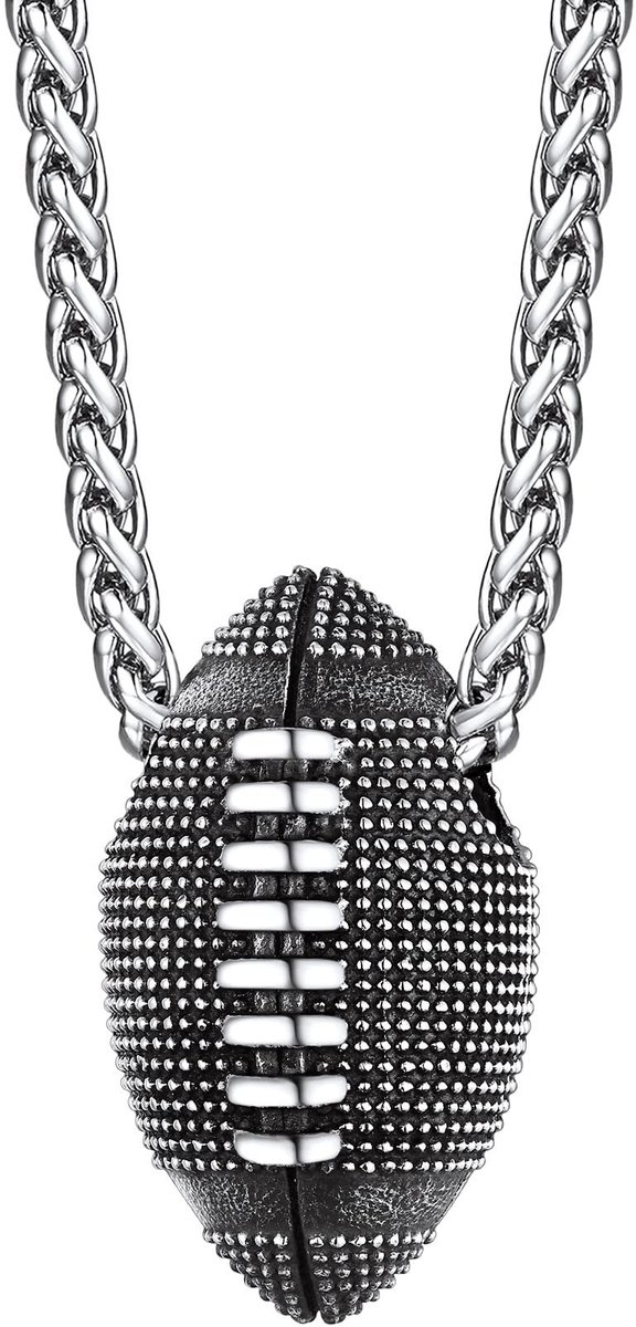 Dailygoods- Sportketting - Roestvrij Staal - Rugby Bal Hanger - Duurzaam - Trendy Sieraden - 22" Spiga Ketting - 3D Gedetailleerd - Hangers