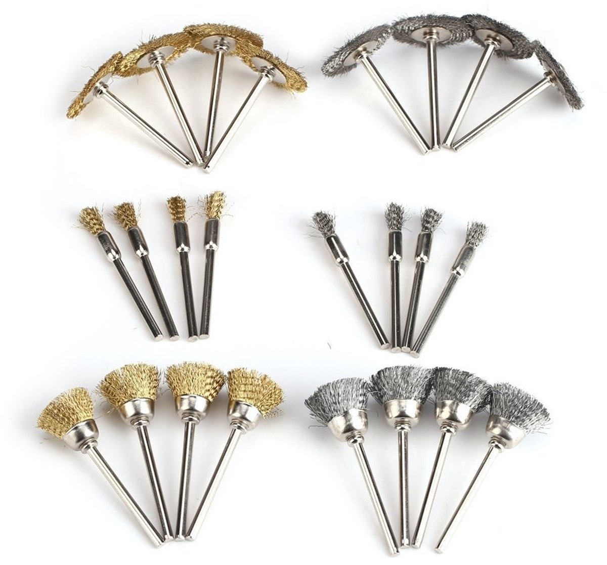 Dailygoods- Metalen Borstels 24-Delige Set - Draadwielborstels - Roestvrij Staal/Messing - Polijstwielen - Comfort Handgreep - Duurzaam - Borstelset