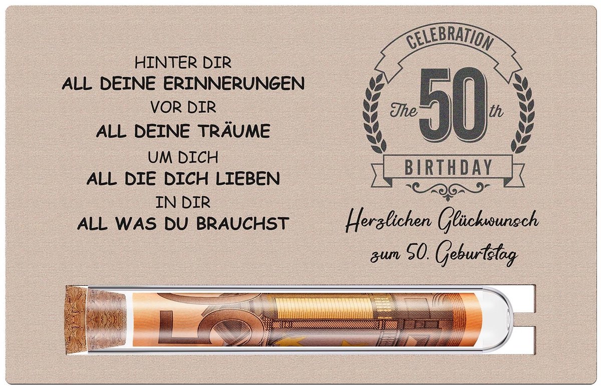 Dailygoods- Geldgeschenk Verpakking Houten 50e Verjaardagskaart - Grappige Cadeauverpakking - Geschenkdoos - Verjaardagscadeau - Cadeauverpakkingen - Persoonlijke Wensen