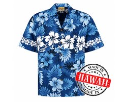 Hawaii Blouse Mannen - Shirt - Hemd - 100% Katoen - Overhemd Heren Korte Mouw - Made in Hawaii "Honolulu Blauw" Maat S