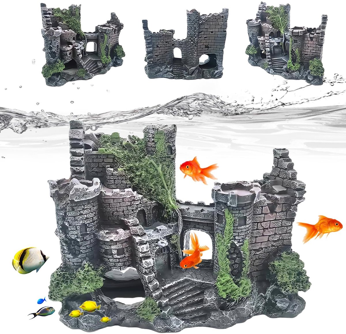 Dailygoods- Kasteel Aquarium Decoratie Groot - Ornamenten/Hars Slot Decoraties - Kasteelaccessoires - Aquarium Accessoires - Polyresin Landschap - Milieuvriendelijk en Niet Giftig - Aquarium Ornament