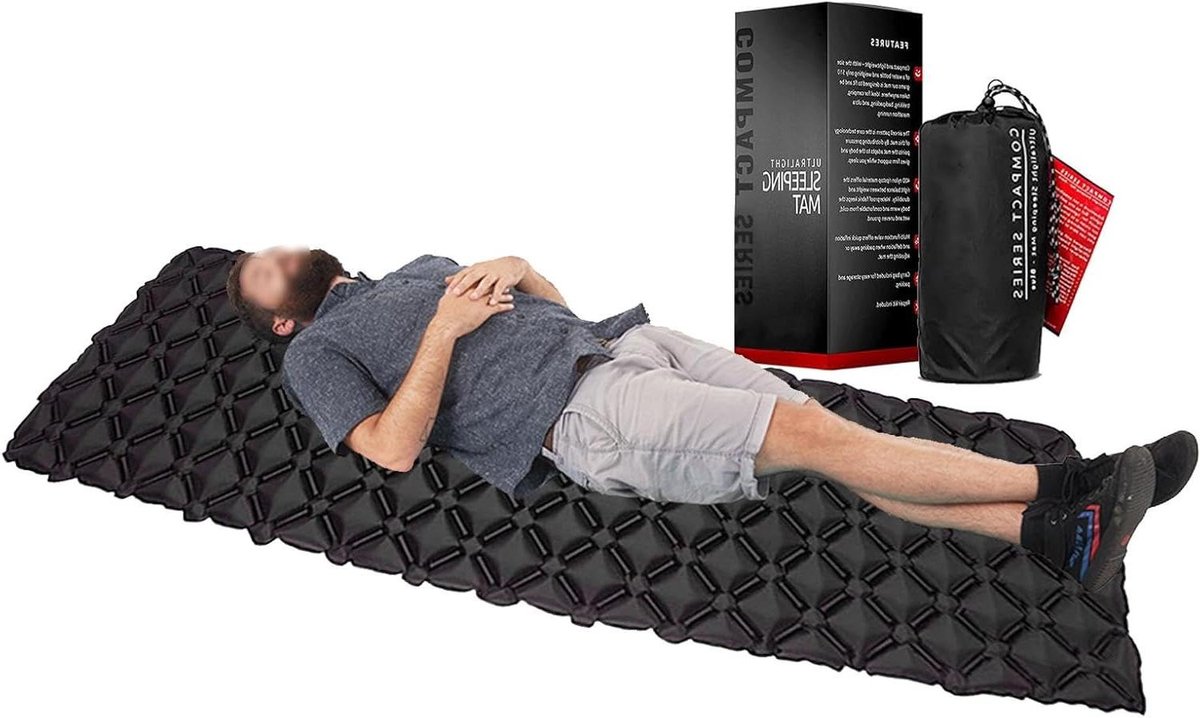 Slaapkussen - Kampeer Mat - Buiten Ontspannen - Compact Lichtgewicht - 190x56cm - Zwart