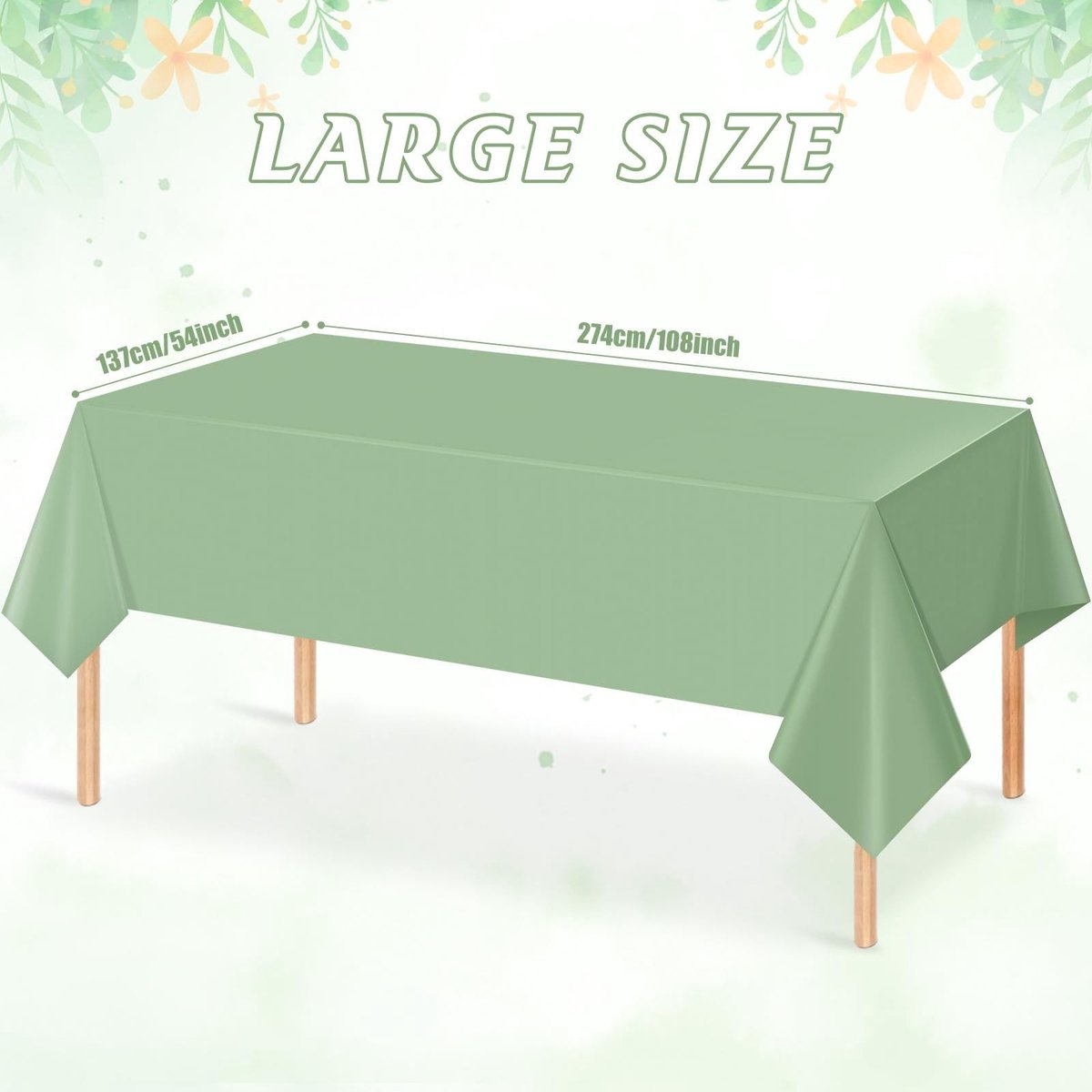Dailygoods- Tafelkleed Waterdicht - Tafelkleed Wegwerp - Tafelkleed Saliegroen - Tafelkleed 274 x 137 cm - Feesttafeldecoraties - Veilig en Duurzaam - Wegwerptafelkleed