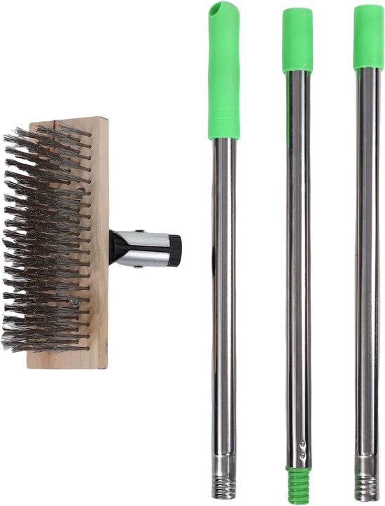 Schrobborstel Roestvrij Staal - Terras Reiniger - Mos Verwijderen - Verstelbare Telescoopsteel - 80-120 Cm - Metaal — afbeelding 3