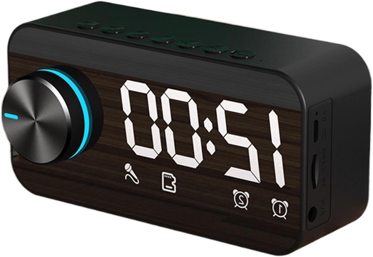 Spiegelwekker met speaker - Digitale klok - Ontspanning en planning - HD-spiegelscherm - 8.4 cm breed - Zwart