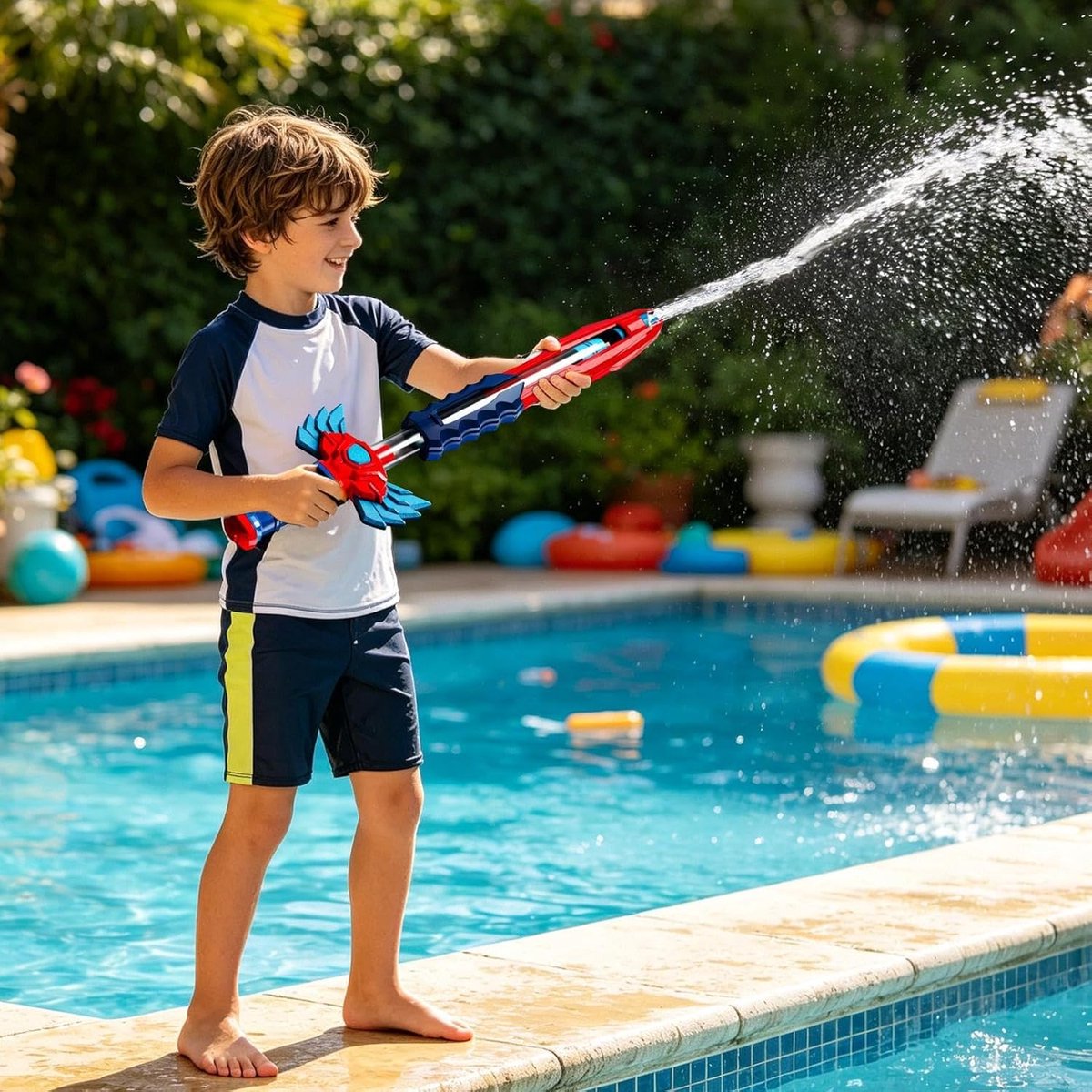 Water Sproei Speelgoed - Waterkanon Kinderen - Buiten Spelen - 5 Gaten Sproei - 43 cm Lengte - Blauw – foto 3