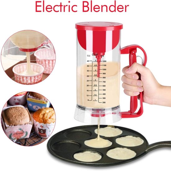 Beslag Mixer Dispenser - Beslagmaker Beslagmachine - Bakken Maken - Automatisch Mixen Doseren - 1200 ml - Transparant Rood — afbeelding 4