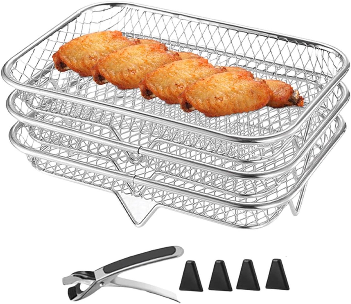 Airfryer Accessoires - Bakpan Mand - Extra Kookruimte - Stapelbaar Ontwerp - Set van 3 - Zilver