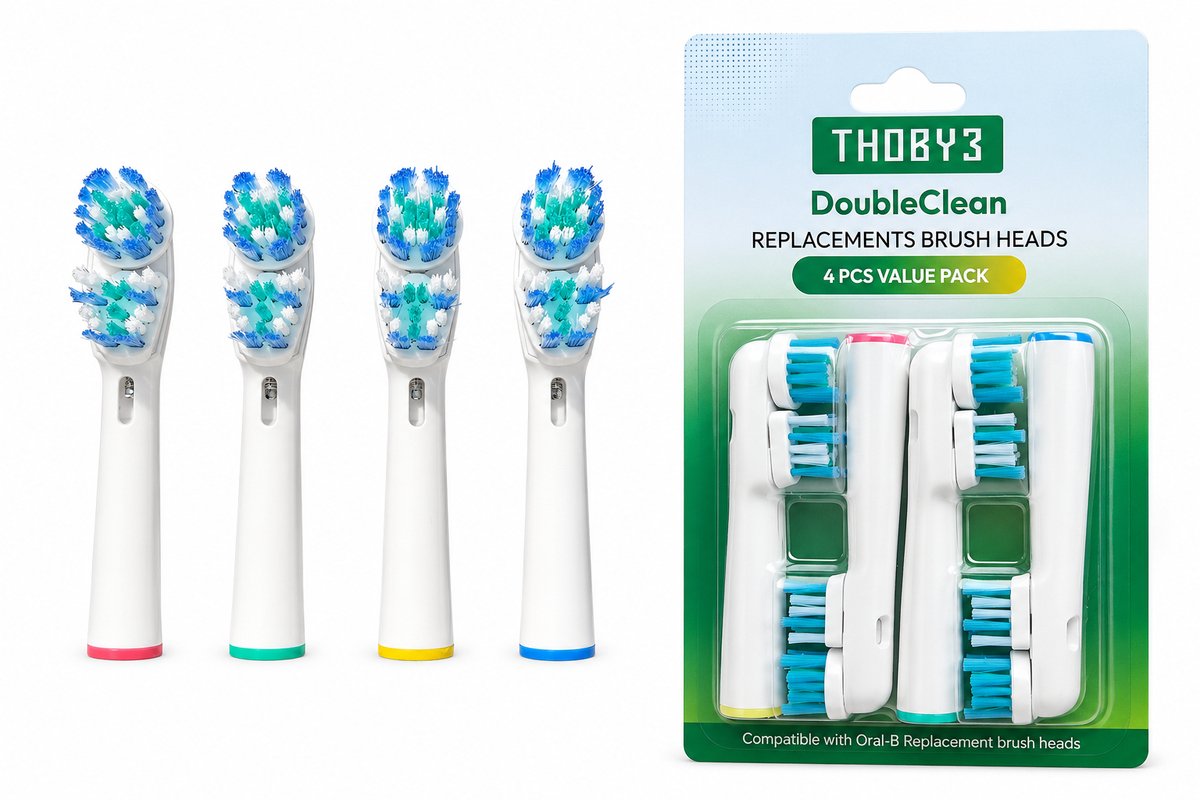 Thoby3® Opzetborstels Dual Clean passend op Oral-B 4 Stuks | Dubbele Reiniging