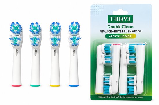 Thoby3® Opzetborstels Dual Clean passend op Oral-B 4 Stuks | Dubbele Reiniging