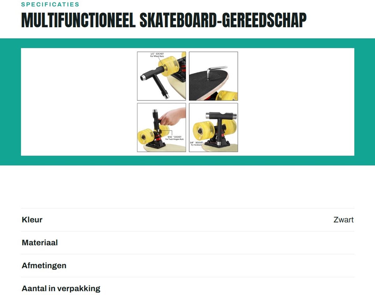Dailygoods- Skateboardtool Lichtgewicht - Multifunctioneel Gereedschap - Draagbaar - T-vormige Inbussleutel - L-vormige Schroevendraaier - 22 Onderdelen - Skateboard Gereedschap