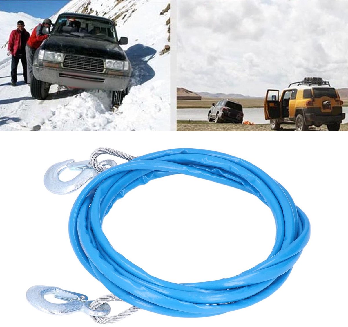 Dailygoods- Sleepkabel 7000 kg - Aanhangerkabel - Aanhangertouw - Gevlochten Stalen Kabel - 12 mm x 5 m - Blauw - Trekhaak