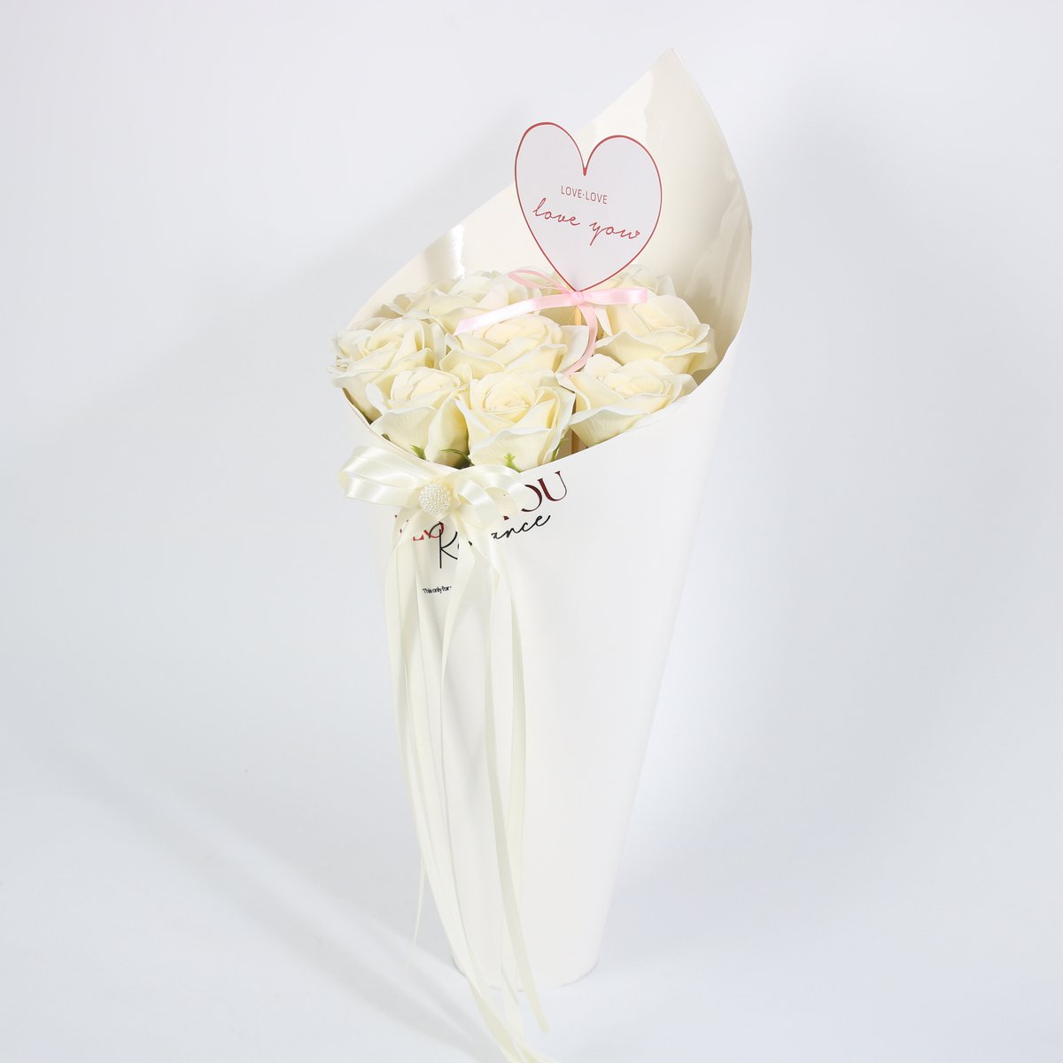 La Roselle Amsterdam Luxe Witte Kunstrozen Boeket Met Love You – 10 Witte Kunstbloemen in Elegante Geschenkverpakking – Romance Rose Bouquet Collection