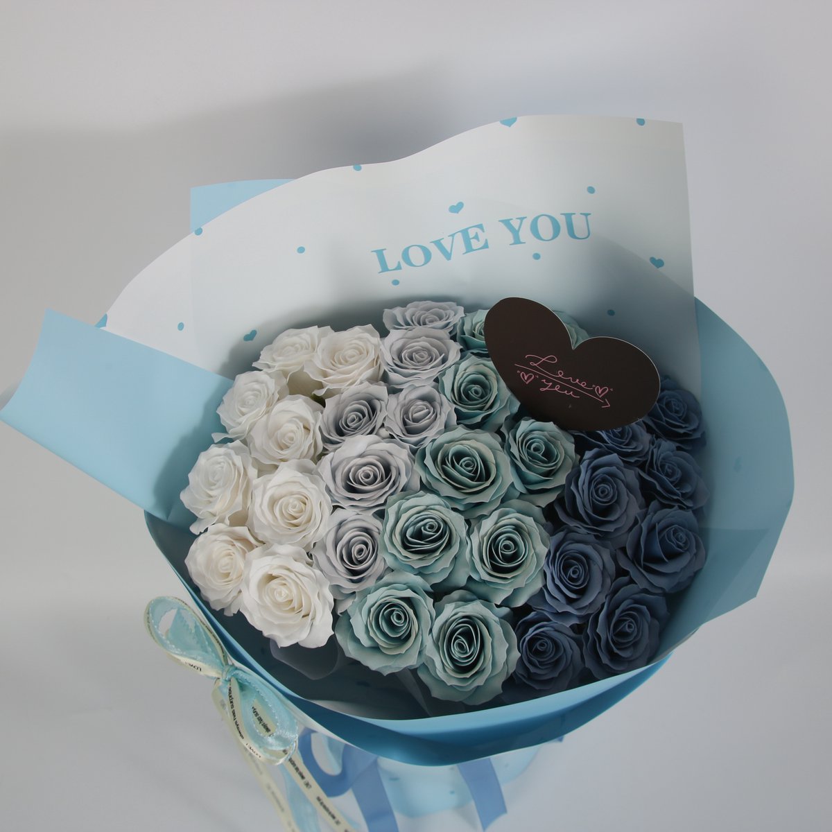 La Roselle Amsterdam Luxe Rozenboeket Blauw-Wit – 27 Kunstrozen in Cadeauverpakking – Decoratief Bloemenboeket – Cadeau