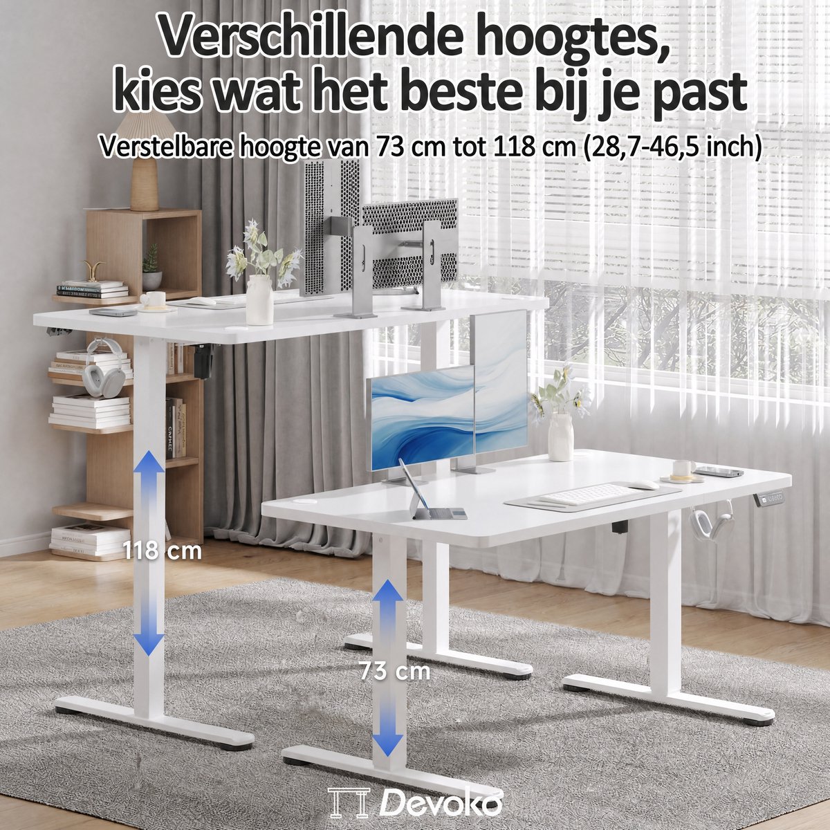 Devoko Elektrisch Zit-sta Bureau 180x80 cm - 4 Knoppen Handbediening thumbnail 2