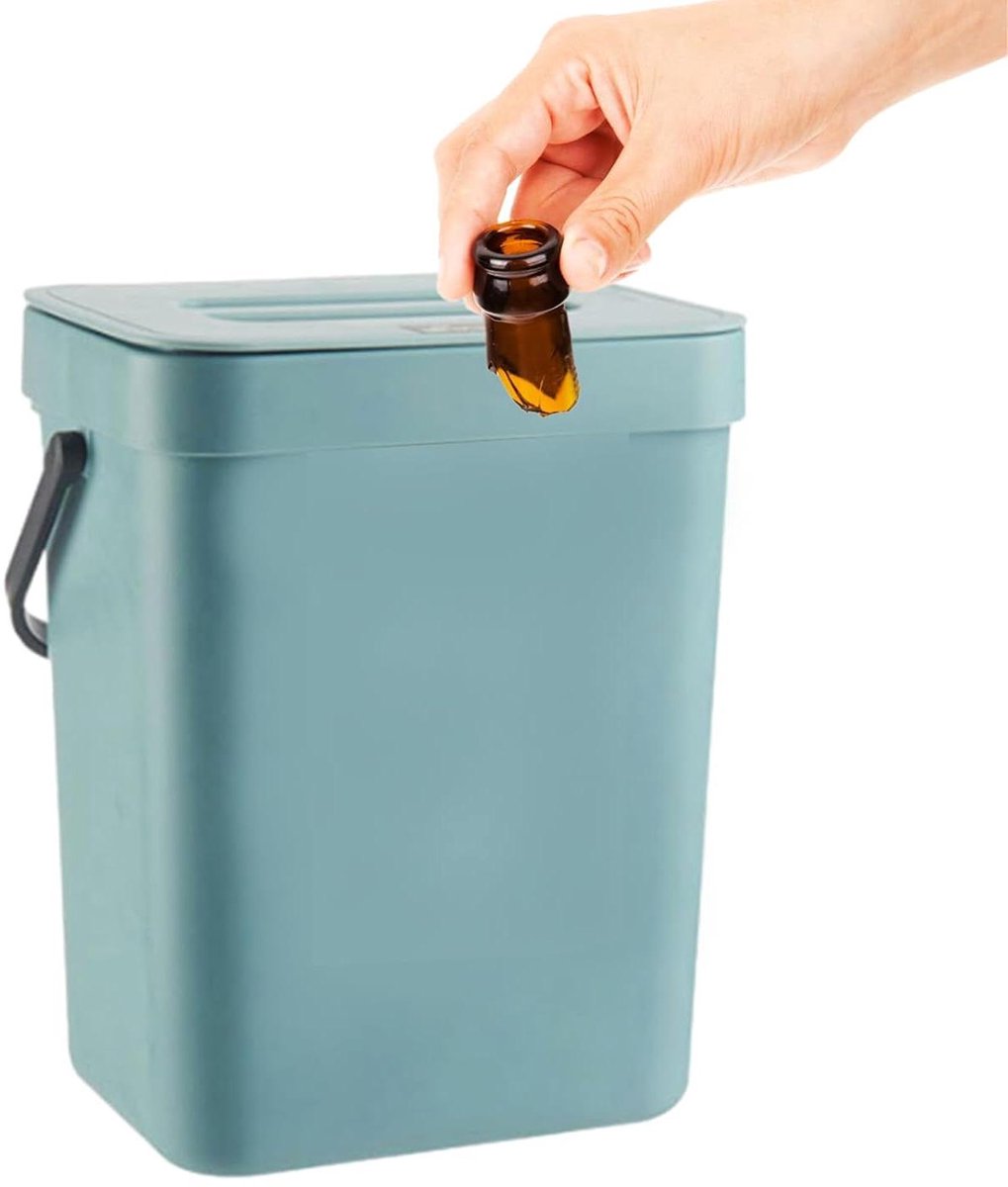 Keukencompost Bak - Afvalbak Deksel - Afval Verzamelen - Ruimtebesparend Ontwerp - 3 of 5 Liter - Blauw