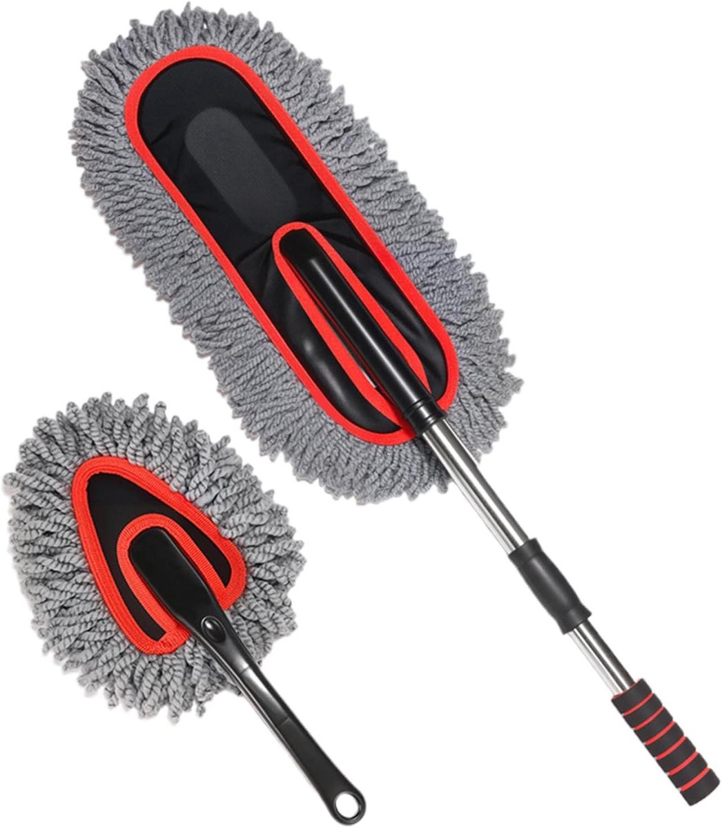 Auto Poetsborstel - Uitschuifbare Borstel - Auto Onderhoud - Zachte Microfiber - 43 cm - Beige