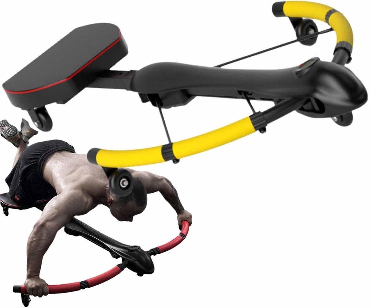 Buikspier Trainer - Fitness Wiel - Kracht Training - Automatische Terugslag - Max 150 kg - Geel