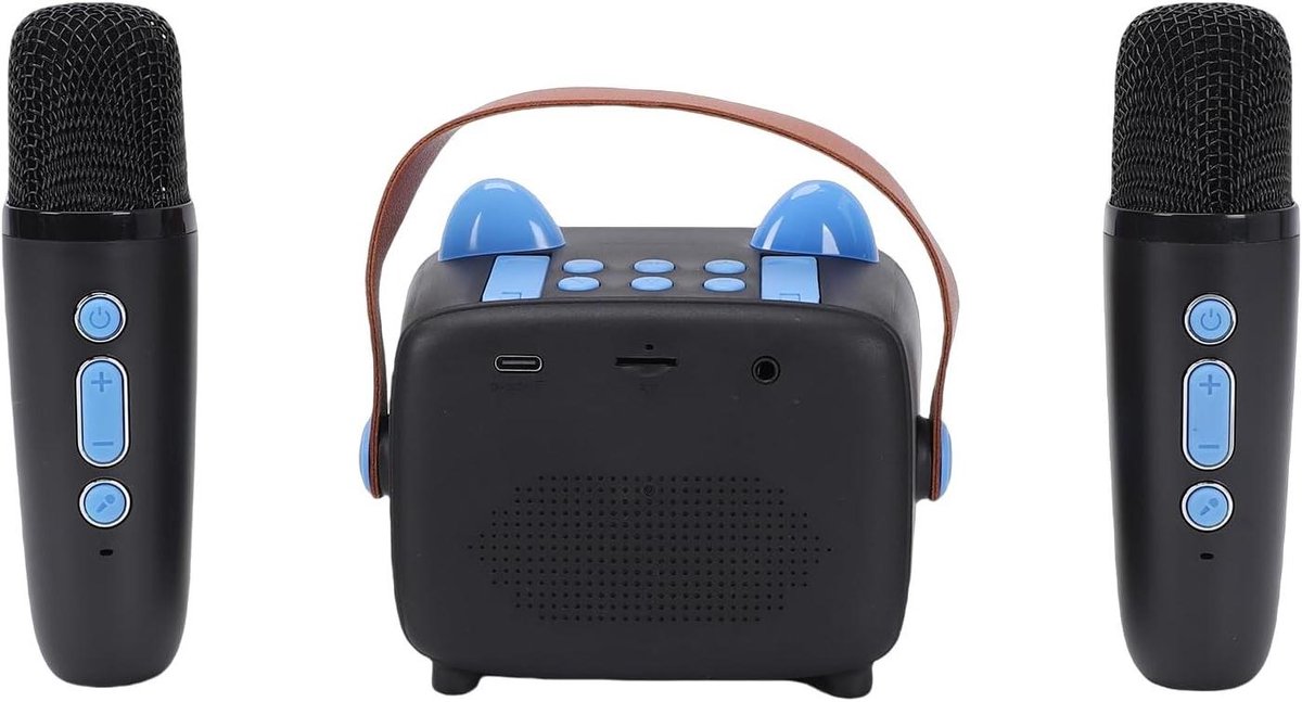 Mini Karaokemachine - Zing Speelgoed - Muziek Plezier - Twee Microfoons - 15 x 14.5 x 10 cm - Blauw