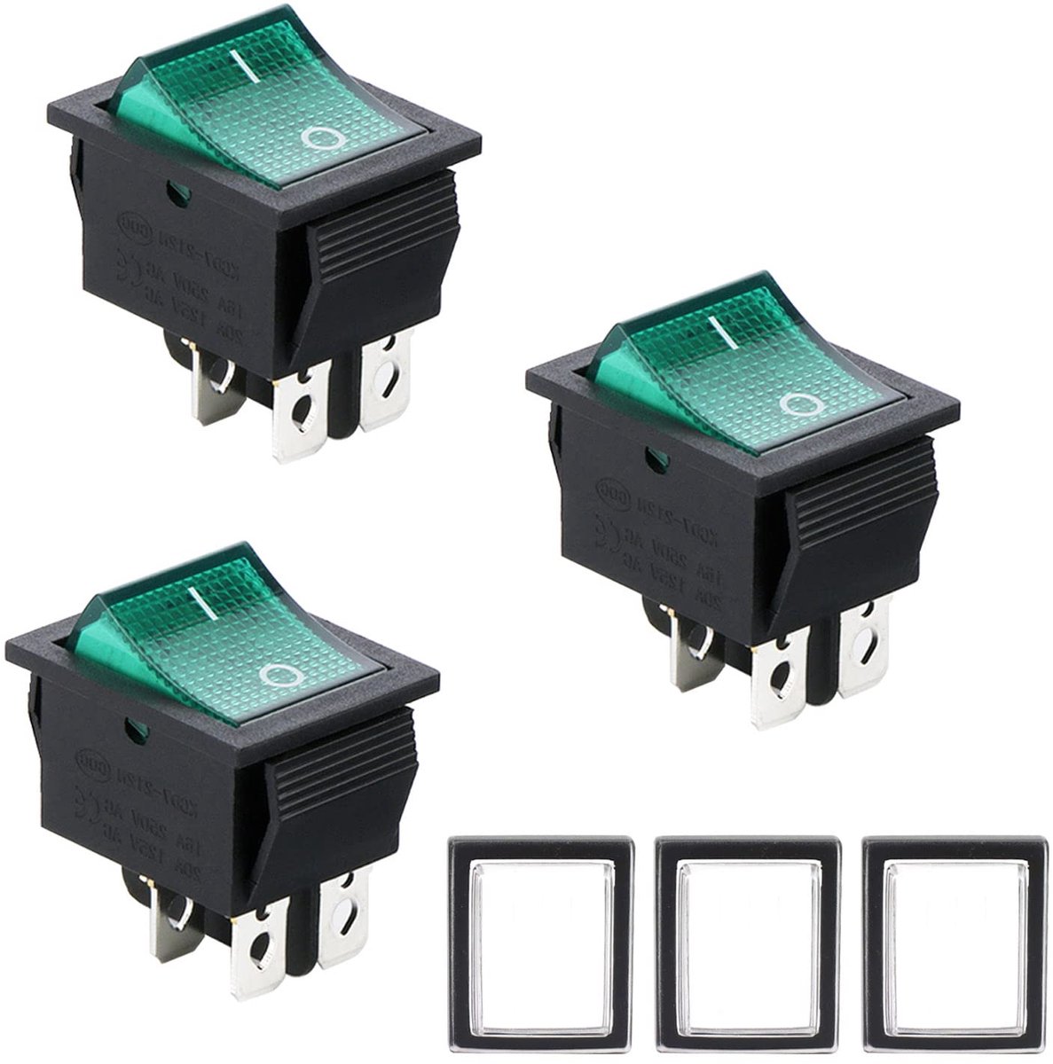 carmdering - KCD4 DPST Schakelaar - Verlichte Wipschakelaar - Elektrische Schakelaar - Waterdicht IP65 - Groene LED Indicatie - PA6.6 Polyamide - Corrosiebestendig - Veilige Hoogspanningsbediening - 3 Stuks