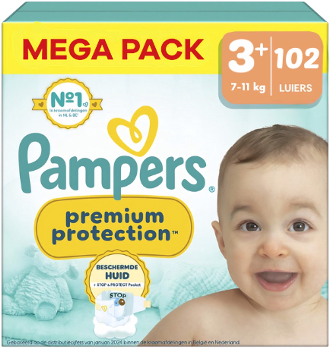 Pampers - Premium Protection - Maat 3+ - Mega Pack - 102 luiers - 7/11KG