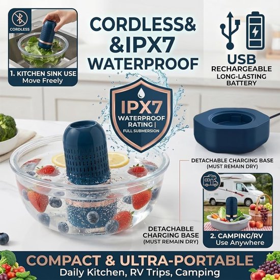 Fruit- en groentereiniger - Capsulevormig reinigingsapparaat - met OH-ionzuiveringstechnologie - waterdicht en snoerloos - 1 stuk(geel) — afbeelding 4