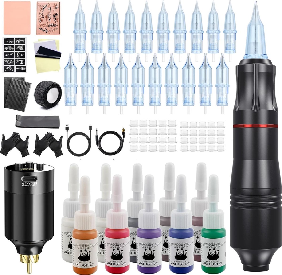 DailySupplies® Tattoo Machine met Accessoires - Tattoo kit Draadloos - Complete Set -Zwart