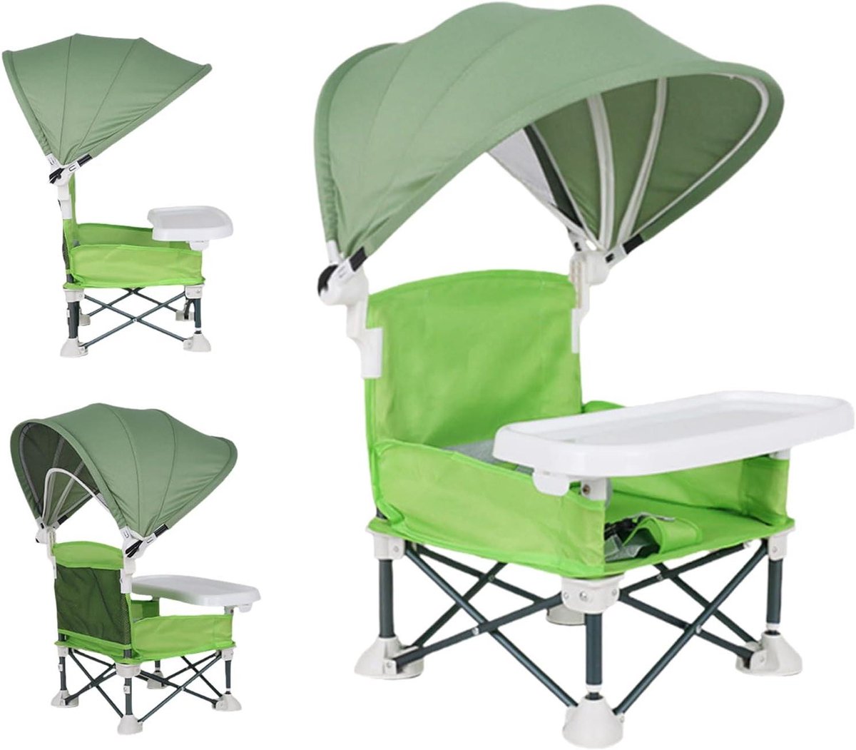 Baby Eetstoel - Kinderstoel Reisstoel - Buiten Eten - Opvouwbaar Met Dienblad - 39 x 18 x 39 cm - Groen