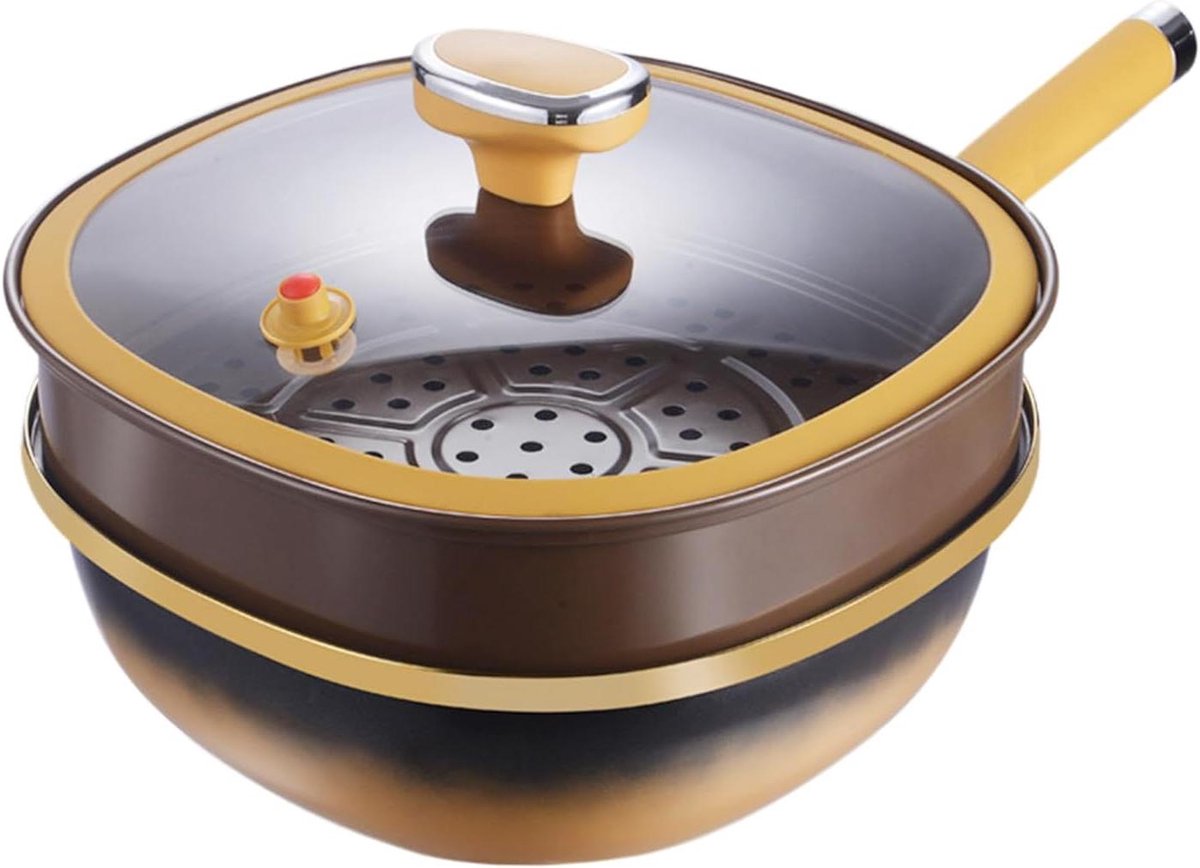 Braadpan met Deksel Kookpan multifunctioneel Gelijkmatig Koken Titanium Antiaanbaklaag 30 cm Diameter Zwart