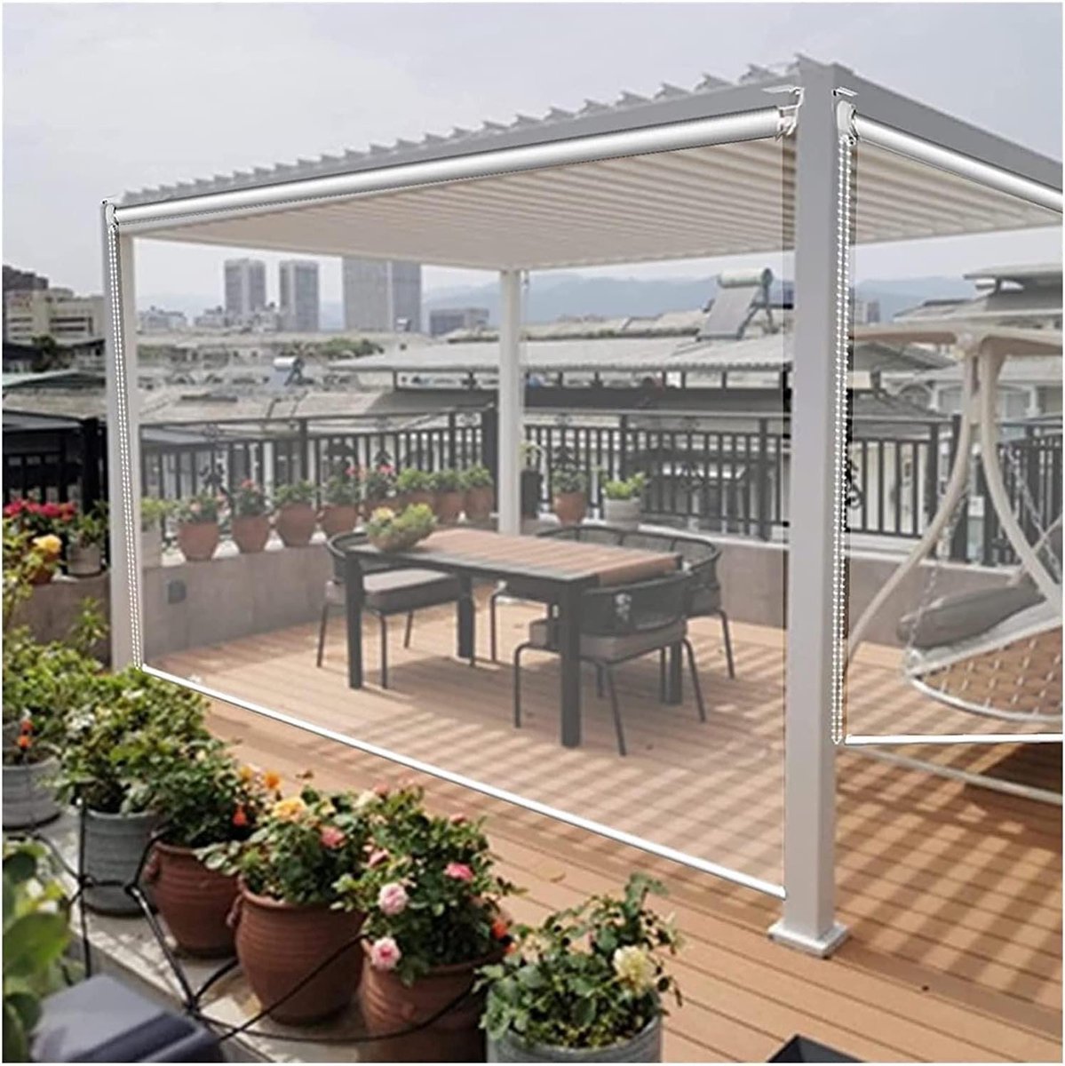 Waterdichte doorzichtige vinyl rolgordijnen voor buitenpatio, pergola, 185 cm brede kunsts