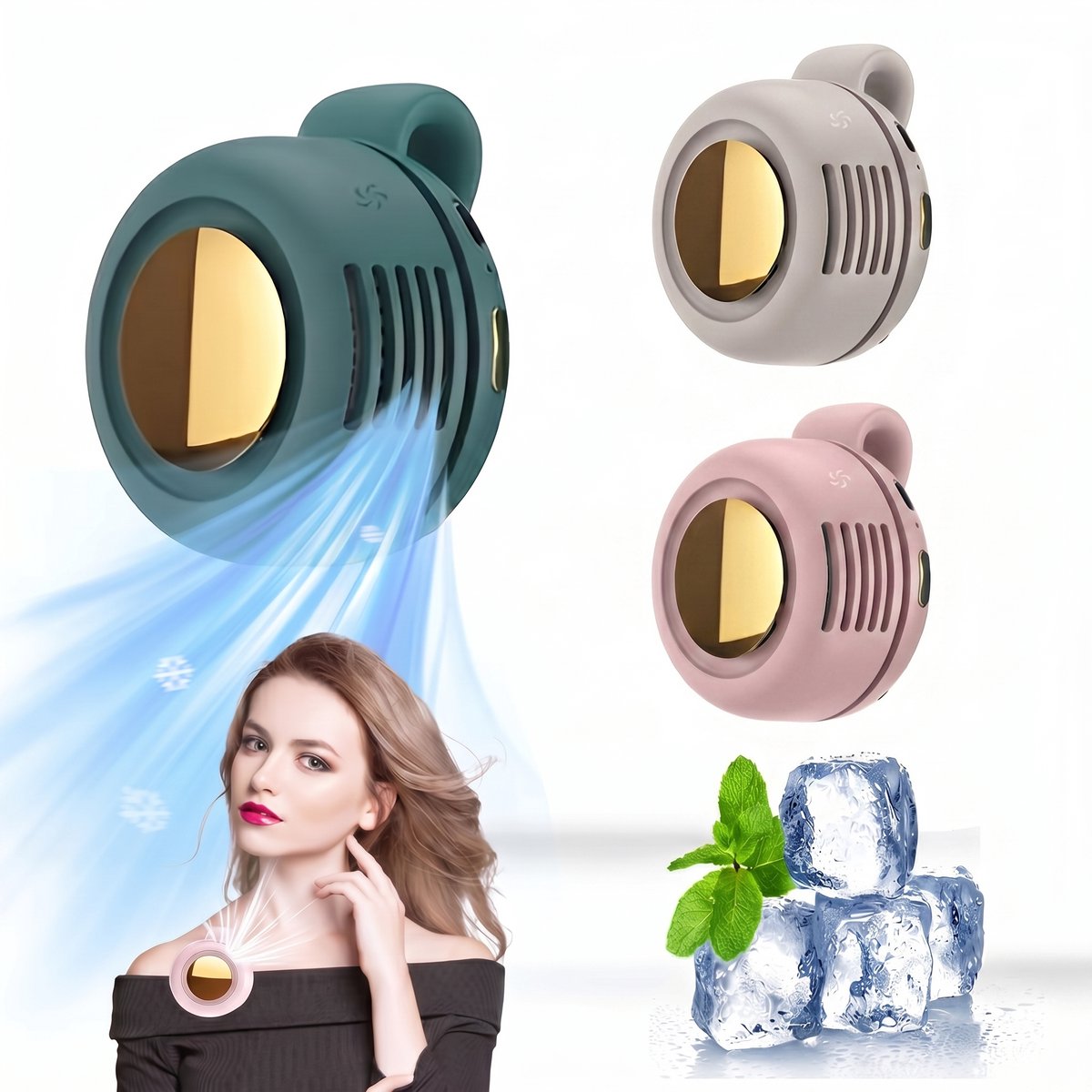 3 Stuks Mini Clip-On Fan – Draagbare USB Oplaadbare 360° Rotatable Ventilator – 3-Snelheden Stille Bladloze Fan - Ideaal voor buiten, op reis en op kantoor – Groen ,Roze en Beige