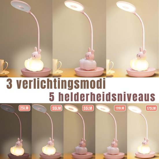 QUOVO® Bureaulamp Kinderkamer - Bureaulamp Roze - Tafellamp Kinderkamer - Roze - 11cm x 11cm x 37cm van QUOVO® — afbeelding 3