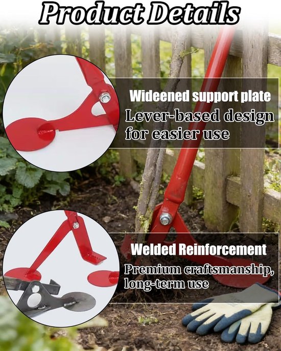 Wortelverwijderaar Gereedschap - Paaltrekker Stronkverwijderaar - Tuin Werk - Arbeidsbesparend Hefboommechanisme - Zware Staalstructuur - Metaal — afbeelding 4