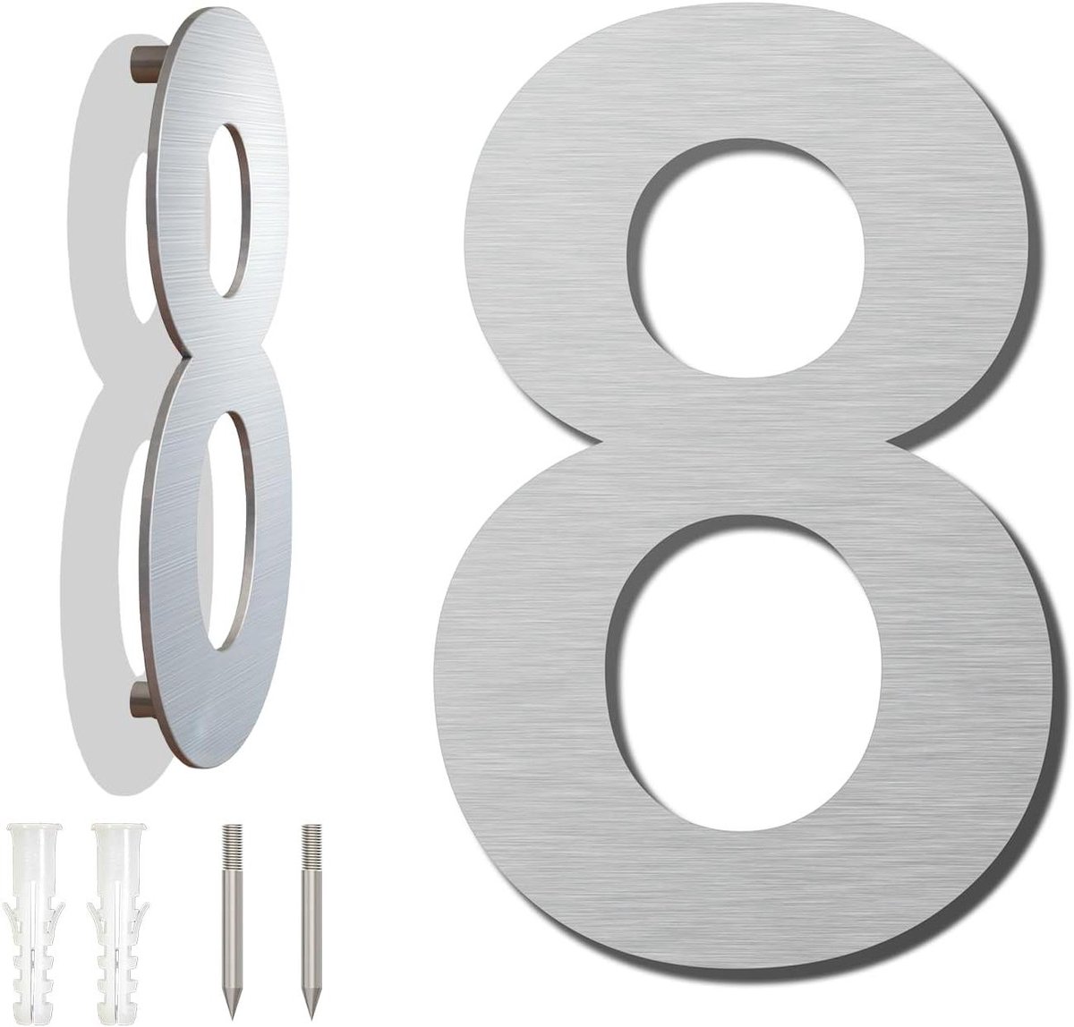Huisnummer Modern - Adrescijfer Deur - Huis Herkenbaar - Zwevende Montage - 23 cm Hoog - Zilver