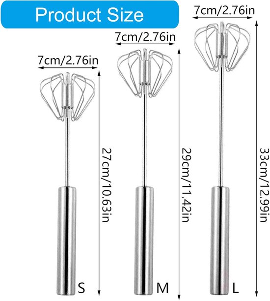 Roestvrij Staal Klopper - Handmatige Mixer - Snel Ingrediënten Mengen - Automatische Rotatie - 10 Inch - Zilverkleurig — afbeelding 4