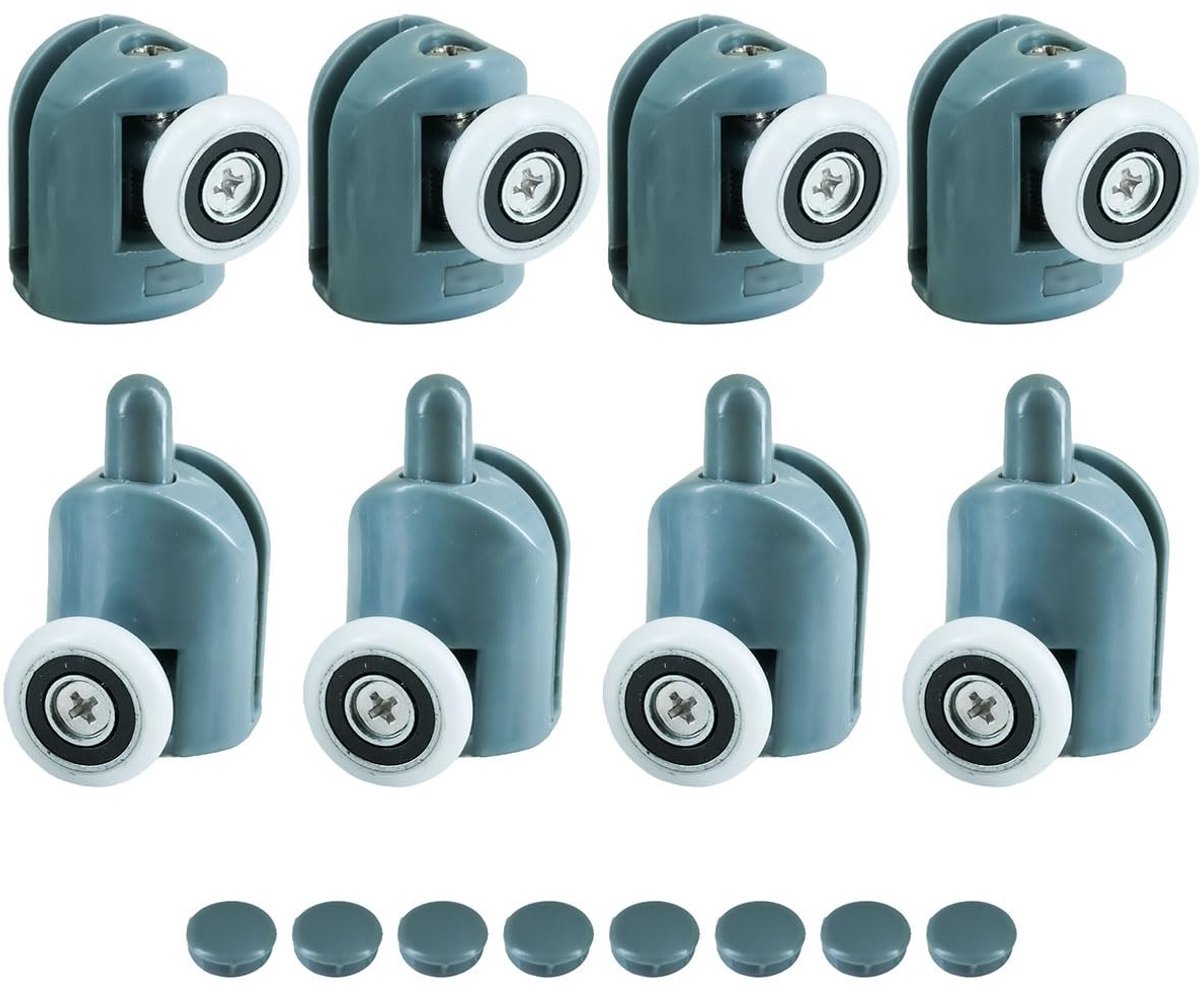 Dailygoods- Douchedeurrollen Set van 8 - 20mm Wielen - Top/onder Rollen - Schuifdeuren - Rustvrij Staal - Stil en slijtvast - Douchedeurwielen