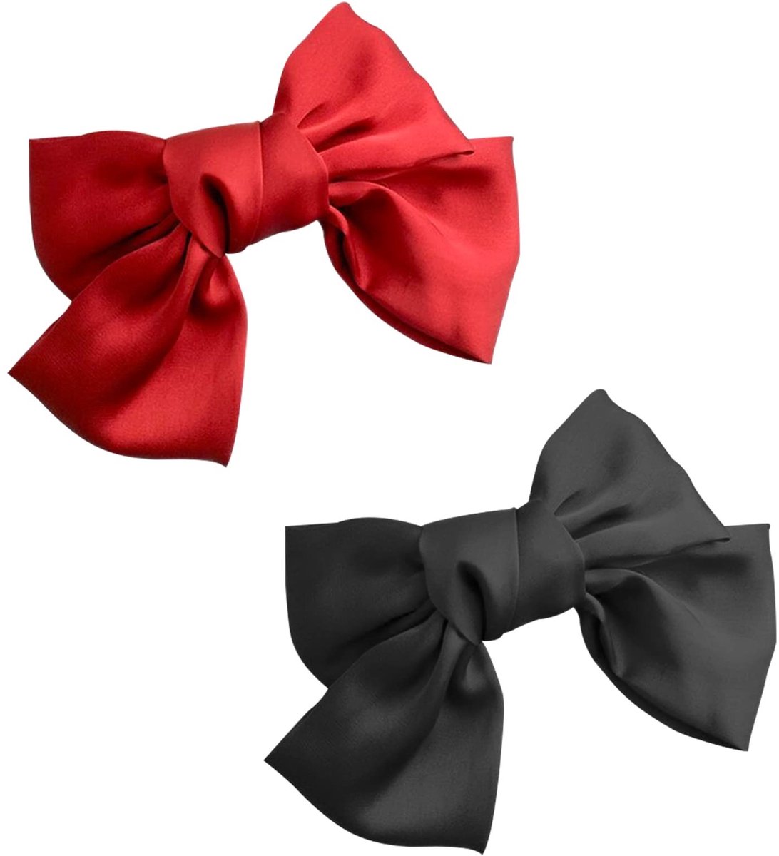 Dailygoods- Haarspelden Handgemaakt - Satijnen Bananenklem - Grote Boogklemmen - Vintage Haaraccessoires - Zwart/Rood - 16,3 cm Lang - Haarklemmen