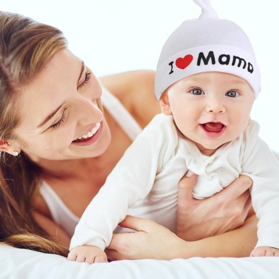 Dailygoods- Babymuts - Premium pasgeboren hoed 0-3 maanden - Katoenen mutsen - Verstelbare knoop - Unisex - I love mama/papa prints - Babyhoed van Dailygoods — afbeelding 3