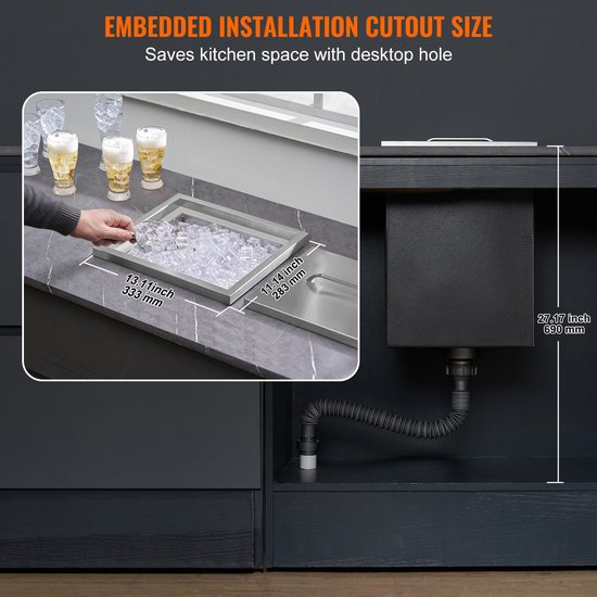 Inbouw Ijsbox, Roestvrijstalen Koeler 25,3l, Ijscontainer 355x305x461 mm met Deksel, Ijsopslag met Afvoer en Plug — afbeelding 5