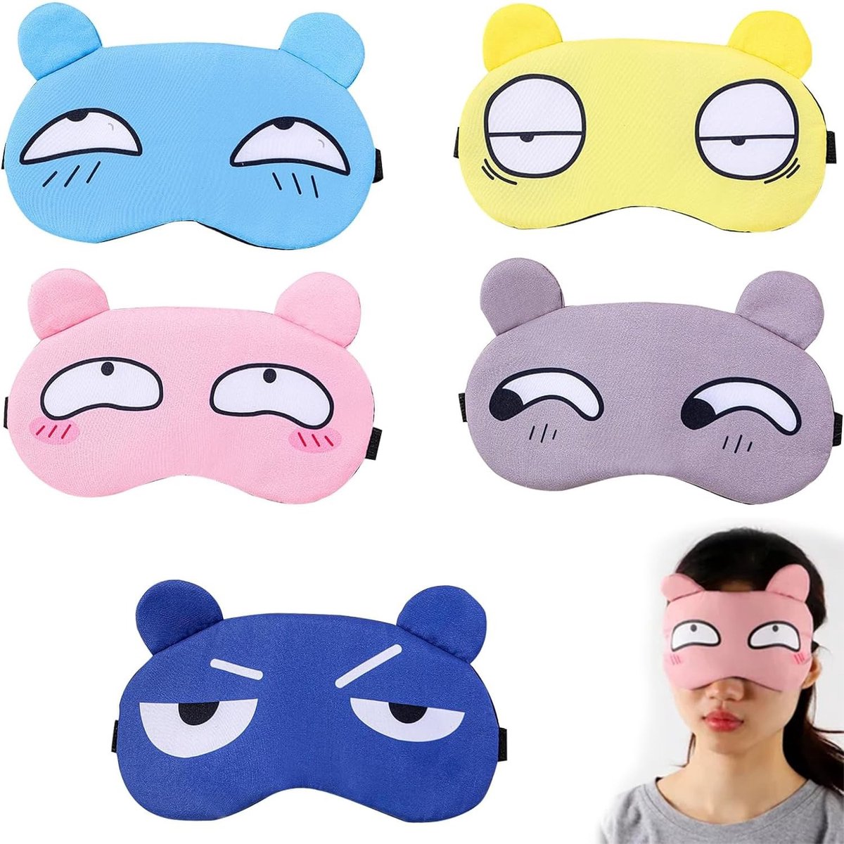 Dailygoods- Oogmasker Slaap - Cartoon Ontwerp - Zijdemateriaal - Comfortabel - Elastische Band - 5 Stuks - Slaapmasker